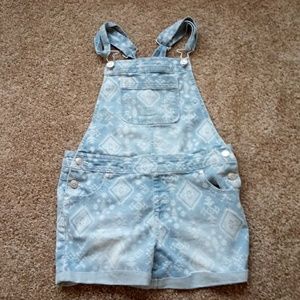 White bleached designed blue overalls